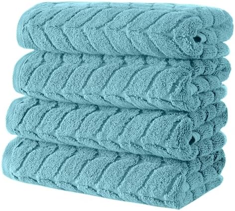 BAGNO MILANO Turkish Cotton Bath Towels, Hand Towels - Soft Plush Jacquard Collection Luxury Towels Set (Aqua Green, Hand Towel Set of 4)