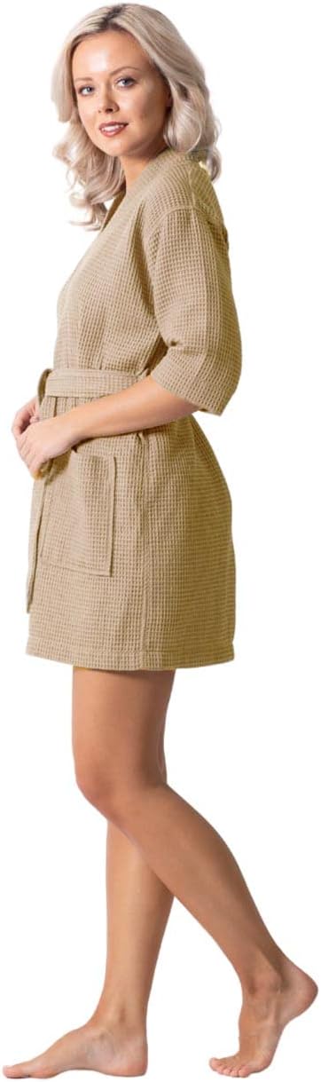 Lightweight Waffle Knit Bath, Spa & Bridesmaids Kimono Short Robes for Women - Quick Dry & Soft