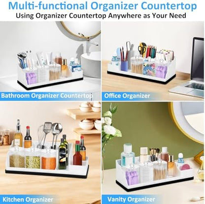 Bathroom Counter Organizer, White Silicone Toothbrush Holders for Bathrooms Organizer Countertop with 3PCS Qtip Holder, Toothbrush and Toothpaste Holder for Bathroom Organization Storage Vanity