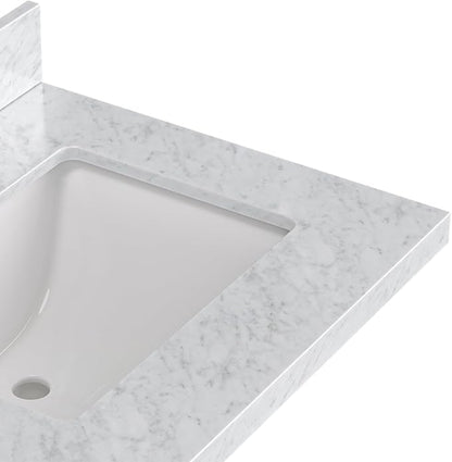 ARIEL Loren 72-inch Bathroom Vanity with Sink,Solid Wood, 1.5-inch Italian Carrara Marble Countertop, Double Rectangular Porcelain Sink, 4 Soft Closing Doors, 3 Dovetail Drawers, White