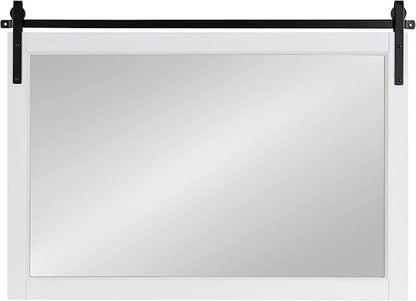 Kate and Laurel Skylan Modern Farmhouse Decorative Wood Framed Wall Mirror; 38 x 27; White and Black; Barn Door-Inspired Transitional Wall Hanging Mirror for Bathroom or Living Room Uses