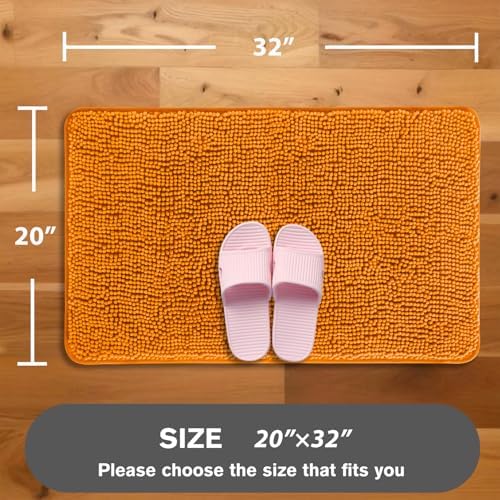 Flame Orange Bathroom Rugs – Absorbent and Washable Bath Mat, Non-Slip, Thick Soft Chenille Bath Rugs for Bathroom Floor, Shower, Sink - 20" x 32"