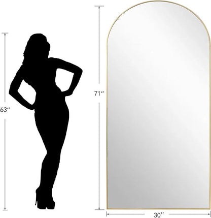 Dewfig Arched Full Length Mirror, 71"x30" Large Floor Mirror, Gold | Aluminum Alloy Frame Full Body Mirror, HD Shatterproof Tempered Glass, Lean/Stand/Wall for Living Room,Bedroom, Dressing Room