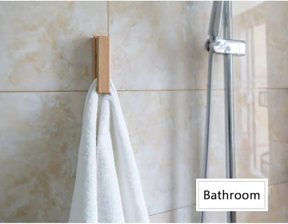 JINMURY Wood Towel Hooks -Set of 2 Self Adhesive Vintage Towel Holder Wooden Wall Mounted Towel Racks for Bathroom and Kitchen Home Decor- Quick Drying, Firmly Holds(Beech)