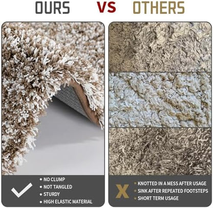 Yimobra Toilet Rugs U Shaped Washable 24X20, Ultra Soft and Water Absorbent Bath Mats, Non Slip Fluffy Shaggy Luxury Microfiber Contour Bath Rugs for Toilet, Dry Quick, Light Brown and White