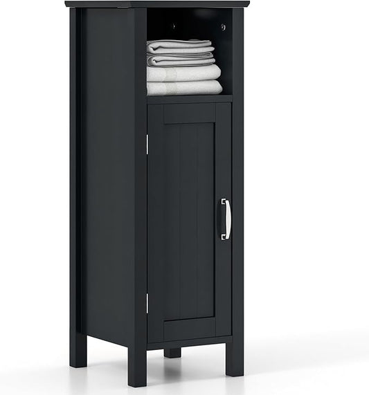 Tangkula Bathroom Floor Storage Cabinet With Anti-Tipping Device, 3-Height Adjustable Shelf, Wood Freestanding Side Cabinet for Home Office, 12 x 12 x 31.5 Inches (Black)
