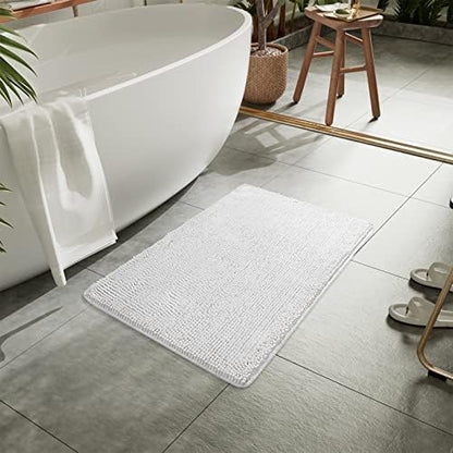 LOCHAS Luxury Bathroom Rug Shaggy Bath Mat 24 x 17 Inch, White