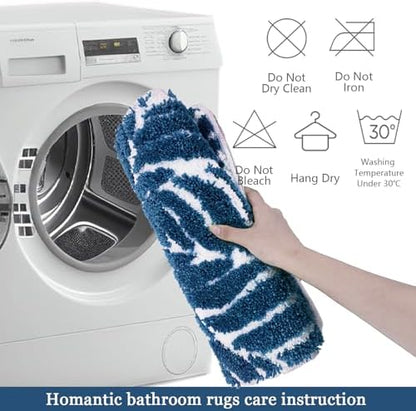 Blue Bathroom Runner Rug - Blue Long Bath Mat Tropical Leaf Bath Rugs Non Slip Washable Bathrug for Bathroom Floor, Cute Restroom Rug, Plant Absorbent Bathmat Botanical Home Decor 18" x 47"