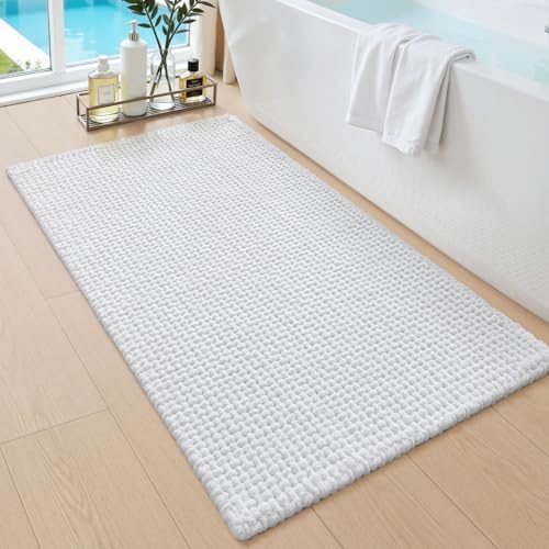 DEXI Chenille Bath Mat 43x24, Soft Absorbent Bathroom Rugs, White