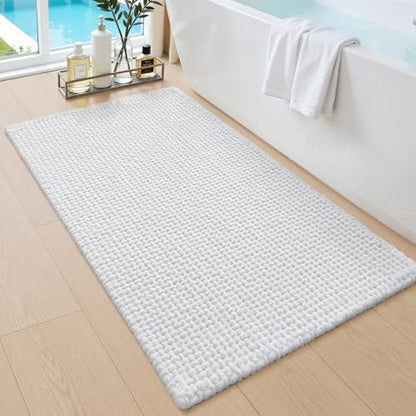 DEXI Chenille Bath Mat 43x24, Soft Absorbent Bathroom Rugs, White