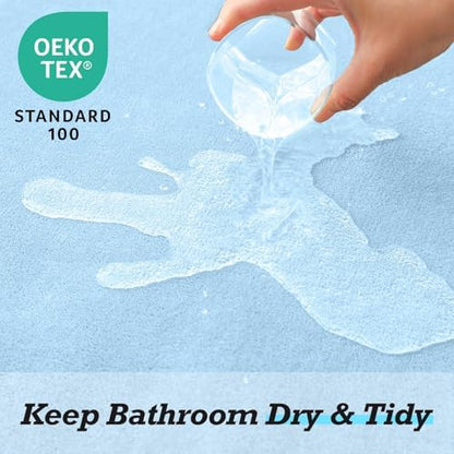 HUXMEYSON Bathroom Rugs Sets 3 Piece, Non-Slip & Quick Dry Bath Mat Set, Ultra Soft Velvet Bath Rugs for Bathroom, Toilet and Shower Floor, Light Blue