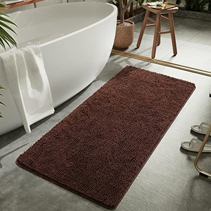 LOCHAS Luxury Bathroom Rug Shaggy Bath Mat 24 x 60 Inch, Brown