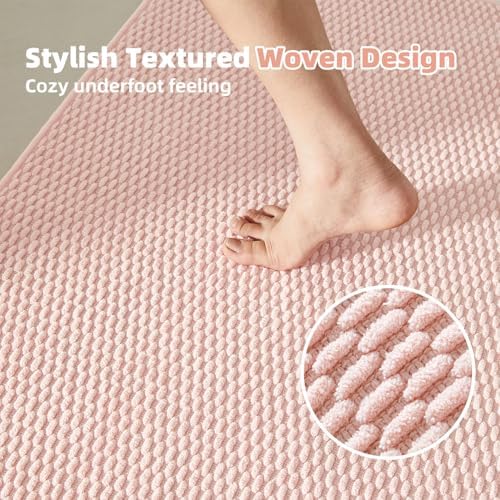 TYUU Bathroom Runner Rugs, Long Bath Mat Runner Washable Thin Quick Dry Low Pile Bathroom Runner Rugs Non Slip, Pink 16"x60"