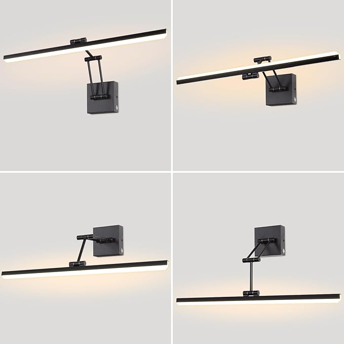 MantoLite 24'' Picture Lights Wall Vanity Lights Bathroom 12W LED Dimmable Modern Mirror Wall Lights Bedroom Adjustable Swing arm Bathroom Lighting Fixture Touch dimming