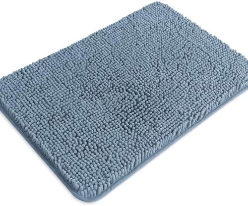 Blue Bathroom Rugs – Absorbent and Washable Bath Mat, Non-Slip, Thick Soft Chenille Bath Rugs for Bathroom Floor, Shower, Sink - 17" x 24"