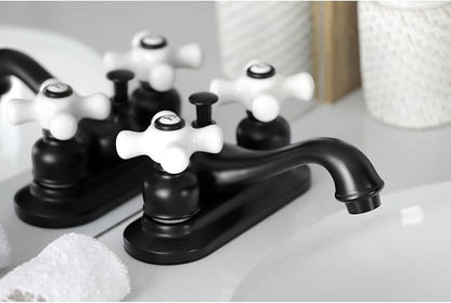 Kingston Brass KB601PX Restoration 4-Inch Centerset Lavatory Faucet with Porcelain Cross Handle, Polished Chrome