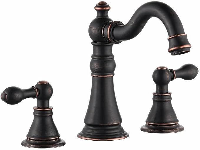 Two Handle Bathroom Sink Faucet Oil Rubbed Bronze 3 Hole Bathroom Faucet with Pop up Drain, 8 Inch Widespread Bathroom Faucet,High Arc Lavatory Faucet,F-8303-ORB