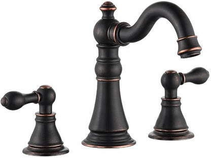 Two Handle Bathroom Sink Faucet Oil Rubbed Bronze 3 Hole Bathroom Faucet with Pop up Drain, 8 Inch Widespread Bathroom Faucet,High Arc Lavatory Faucet,F-8303-ORB