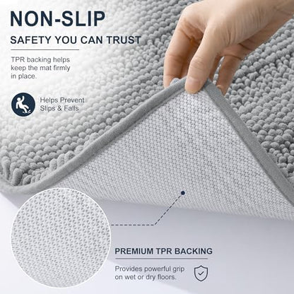 Smiry Thick Chenille Bathroom Runner Rugs 44x24, Soft Bath Mat, Light Grey