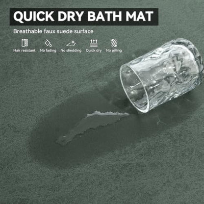 MontVoo -Bath Mat Rug-Rubber Backing Non Slip Quick Dry Absorbent Thin Bathroom Rugs Fit Under Door-Faux Suede Surface Bathroom Floor Mats-Shower Rug for in Front of Bathtub Shower Green 16"x24"