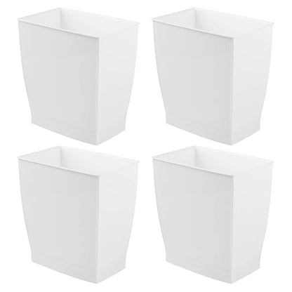 iDesign Small Plastic Bathroom Trash Can, 4-Pack, White | Slim Rectangle, For Bedroom, Office, Dorm