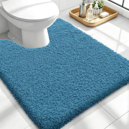 OLANLY Microfiber Soft Bathroom Toilet Rugs U-Shaped, 24x20, Peacock Blue