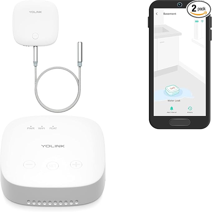 YoLink Water Leak Sensor 2, 1/4 Mile World's Longest Range Smart Home Water Leak Sensor, Water Leak Detector with Built-in Siren Up to 105dB, Compatible with Alexa and IFTTT - SpeakerHub Included