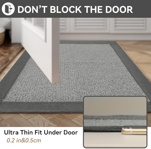 YDKGL Non Slip Bath Mat Bathroom Rugs, Soft Jute-Like Ultra Thin Bath Mats, Rubber Backing Super Absorbent Quick Dry Bath Rug Shower Mat Fit Under Door Bathroom Floor, Machine Washable, Gray 16" x 24"