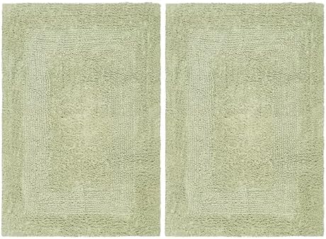 COTTON CRAFT 2 Pack Reversible Bath Mat Rug - Luxurious 17x24 Sage Green