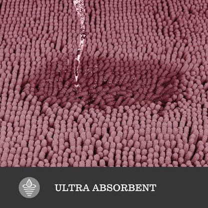 Yeaban Chenille Dusty Rose Bathroom Rug 17"x24", Non-Slip Rubber Backing