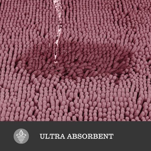 Yeaban Chenille Dusty Rose Bathroom Rug 36"x60",Non-Slip Rubber Backing