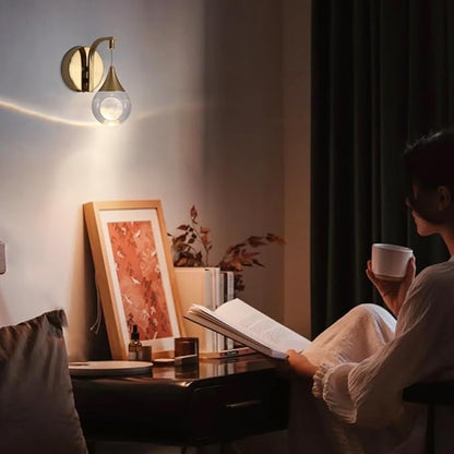 Globe Crystal Wall Light, Moon Wall Sconce Light, Led Wall Lamp for Bedroom Living Room Hallway, 3300k Warm White | Dimmable | Gold