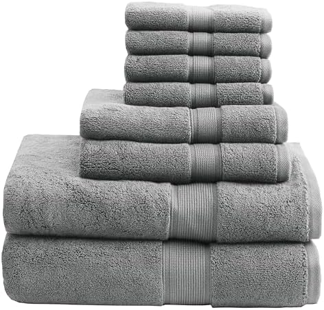 Madison Park 800GSM 100% Cotton Bathroom Bath Towel Set of 8, Grey