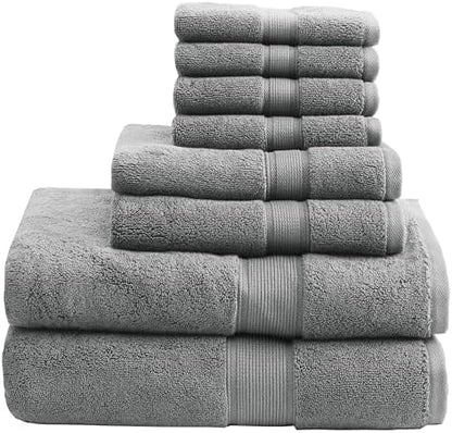 Madison Park 800GSM 100% Cotton Bathroom Bath Towel Set of 8, Grey