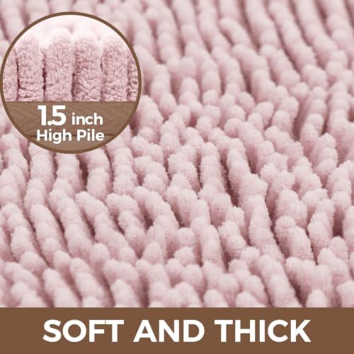 Bcoimo Bath Rug Mat,48x30 Chenille Non Slip Pink Long Bathroom Runner Rugs