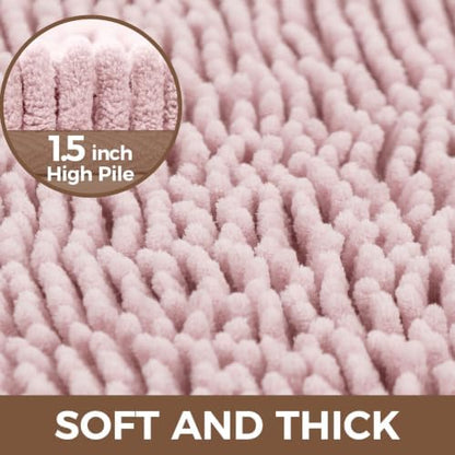 Bcoimo Bath Rug Mat,48x30 Chenille Non Slip Pink Long Bathroom Runner Rugs