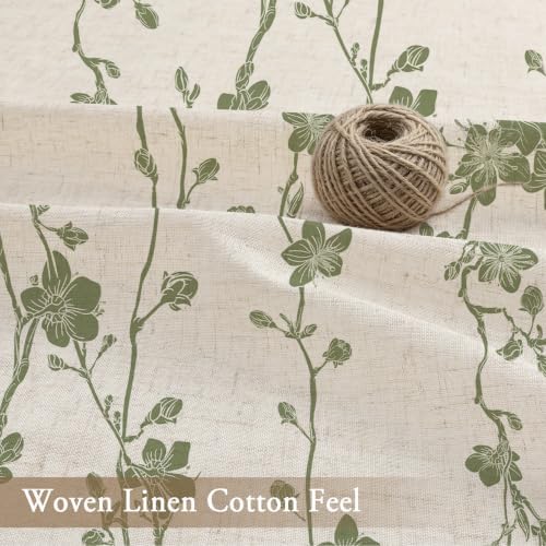 Sage Green Farmhouse Linen Shower Curtain, Boho Floral Fabric, 72 x 78