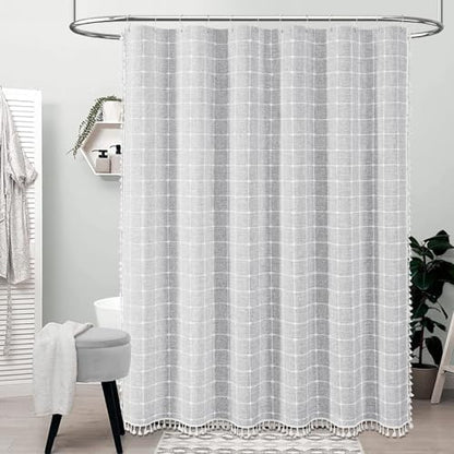 BTTN 54x72 Boho Farmhouse Linen Heavy Duty Shower Curtain Set, Gray/Grey