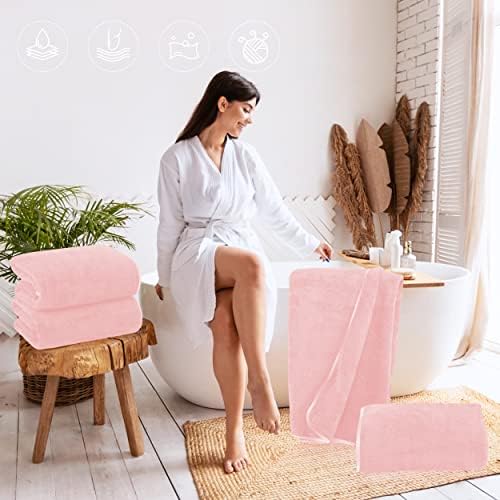 TENSTARS Silk Hemming Bath Towels for Bathroom Clearance - 27 x 55 inches - Light Thin Quick Drying - Soft Microfiber Absorbent Towel for Bath Fitness, Sports, Yoga, Travel, Gym - 2 Pack, Pink