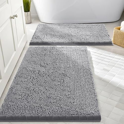 Smiry Chenille Bathroom Rugs Sets 2 Piece (30x20+24x16, Grey)