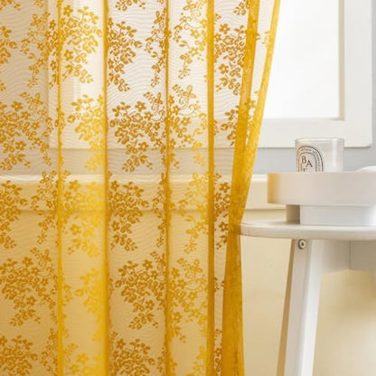 TUDECO Lace Mustard Yellow Shower Curtain with Valance, 72x72 Inch, 1 Panel