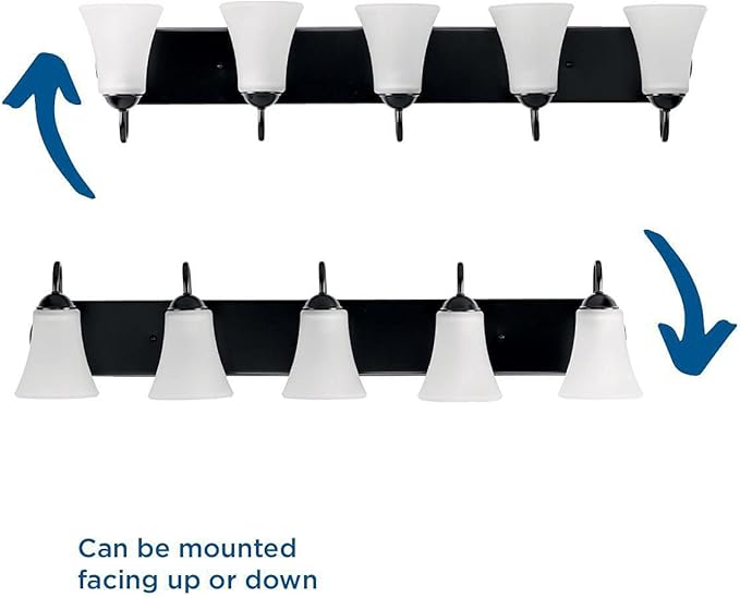 Progress Lighting Classic Collection 5-Light Etched Glass Traditional Bath Vanity Light Matte Black