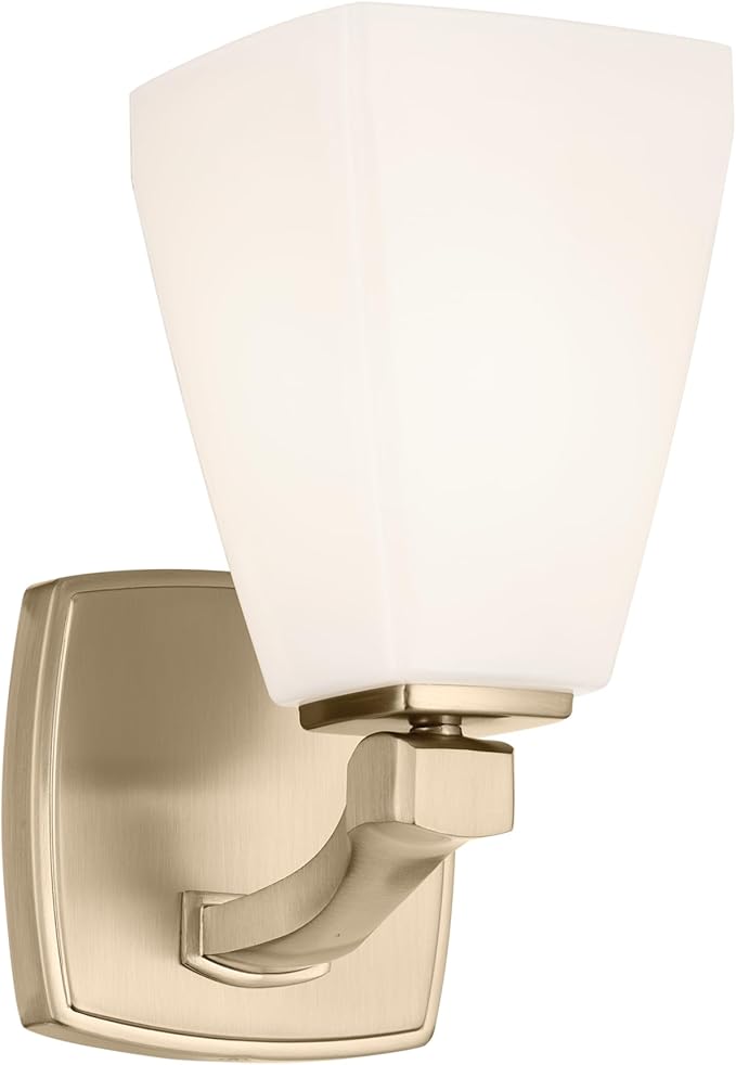 Kichler Marant 5" 1-Light Wall Sconce with Opal Glass in Champagne Bronze, for Bathroom, Powder Room, Hallway, Fireplace, (5" W x 9.5" H), 55214CPZ