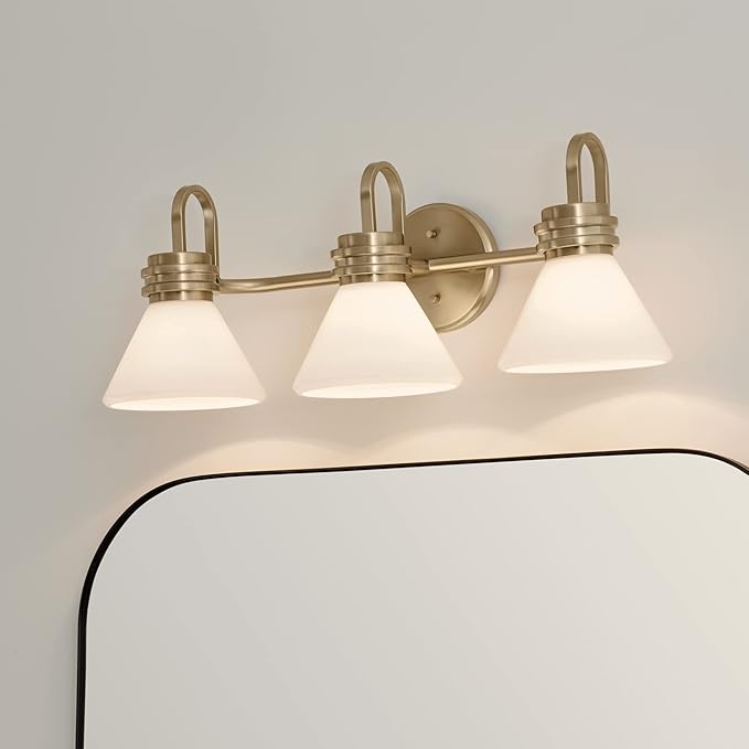 Kichler Farum 26" 3-Light Vanity Light with Opal Glass in Champagne Bronze, for Single or Double Vanity, Over a Mirror, Powder Room, Bathroom, (26" W x 9.5" H) 55155CPZ