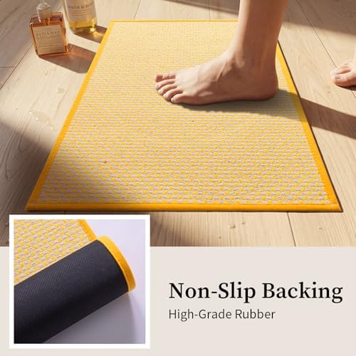 YIHOUSE Yellow Bathroom Rugs Sets 3 Pieces,Thin Bath Mat Quick Dry