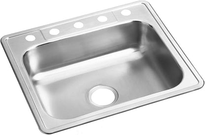 Elkay D125225 22 Gauge Stainless Steel Single Bowl Top Mount Kitchen Sink, 25 x 22 x 6.5625"