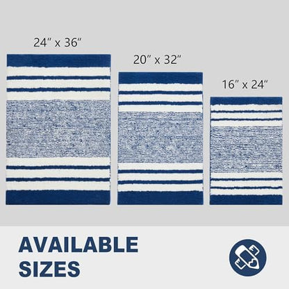 CozeCube Navy Blue Striped 32"x20" Non Slip Washable Bath Mat