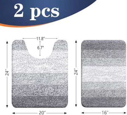 OLANLY Micorfiber Bathroom Rug Set 2 Piece, 24"x16"+U-Shaped 24"x20"