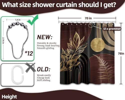 Dark Brown and Gold Extra Long Shower Curtain, Tall 72X78 in