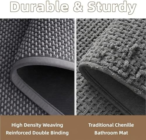 PADOOR-Bath Mat Runner-Super Absorbent Chenille Bathroom Mats-Rubber Backed Bath Mats for Bathroom Non Slip, Easy Clean Bathroom Runner Rugs Front of Bathtub,Shower Room,Sink-17×59